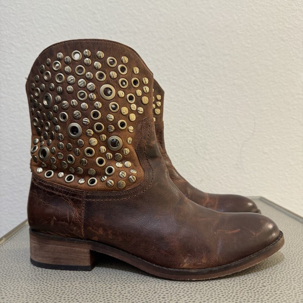 Spirit Lucchese Brown Leather Studded Western Boots Womens 6.5 M Boho Motorcycle